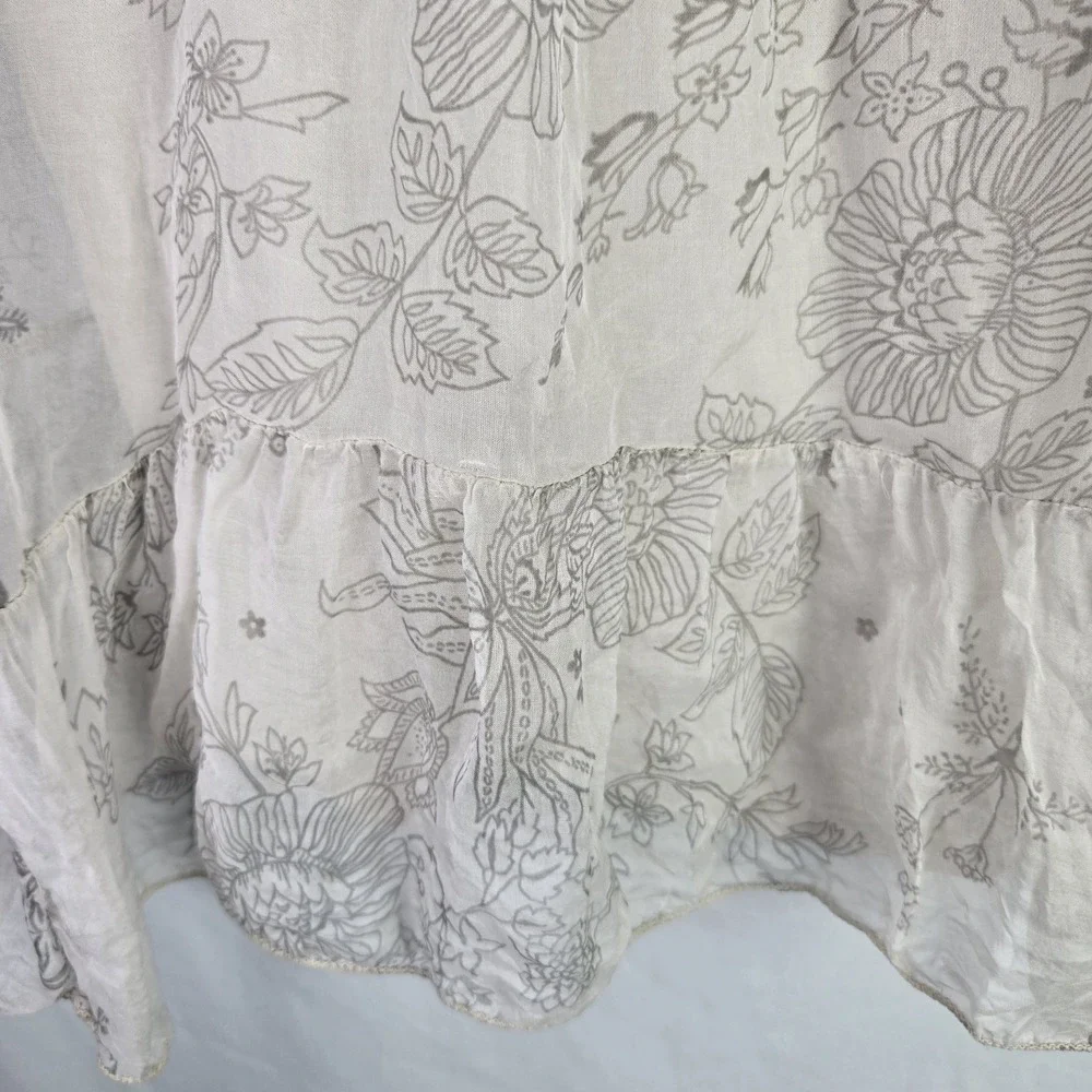 Luisa Ricci Womens Small Floral 100% Silk Blouse‎ Ruffle Hem Ethereal Fairycore